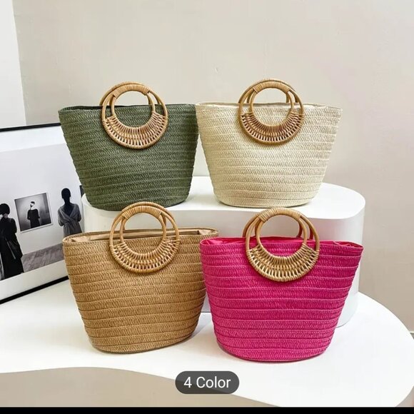 1 Pic Fashionable casual Summer Vacation Style Large Capacity solid woven bag - Picture 1 of 5